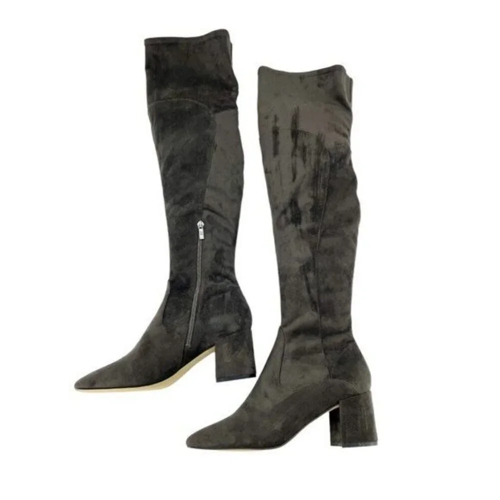 MARC FISHER Jayne Grey Fabric Faux Suede Over the Knee Boots SZ 9 NEW